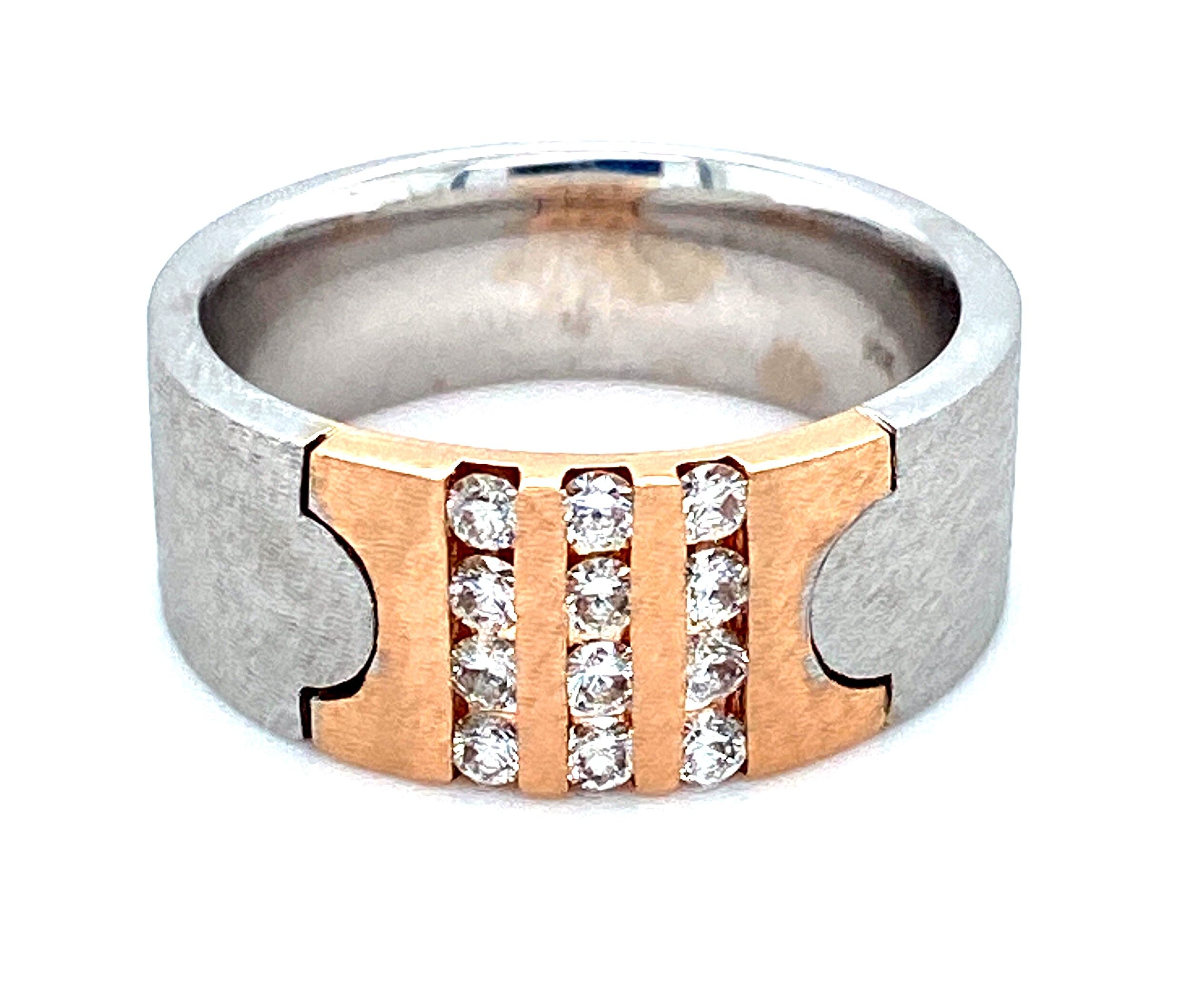 Tension Set Men's Band with Diamonds in Rose and White Gold
