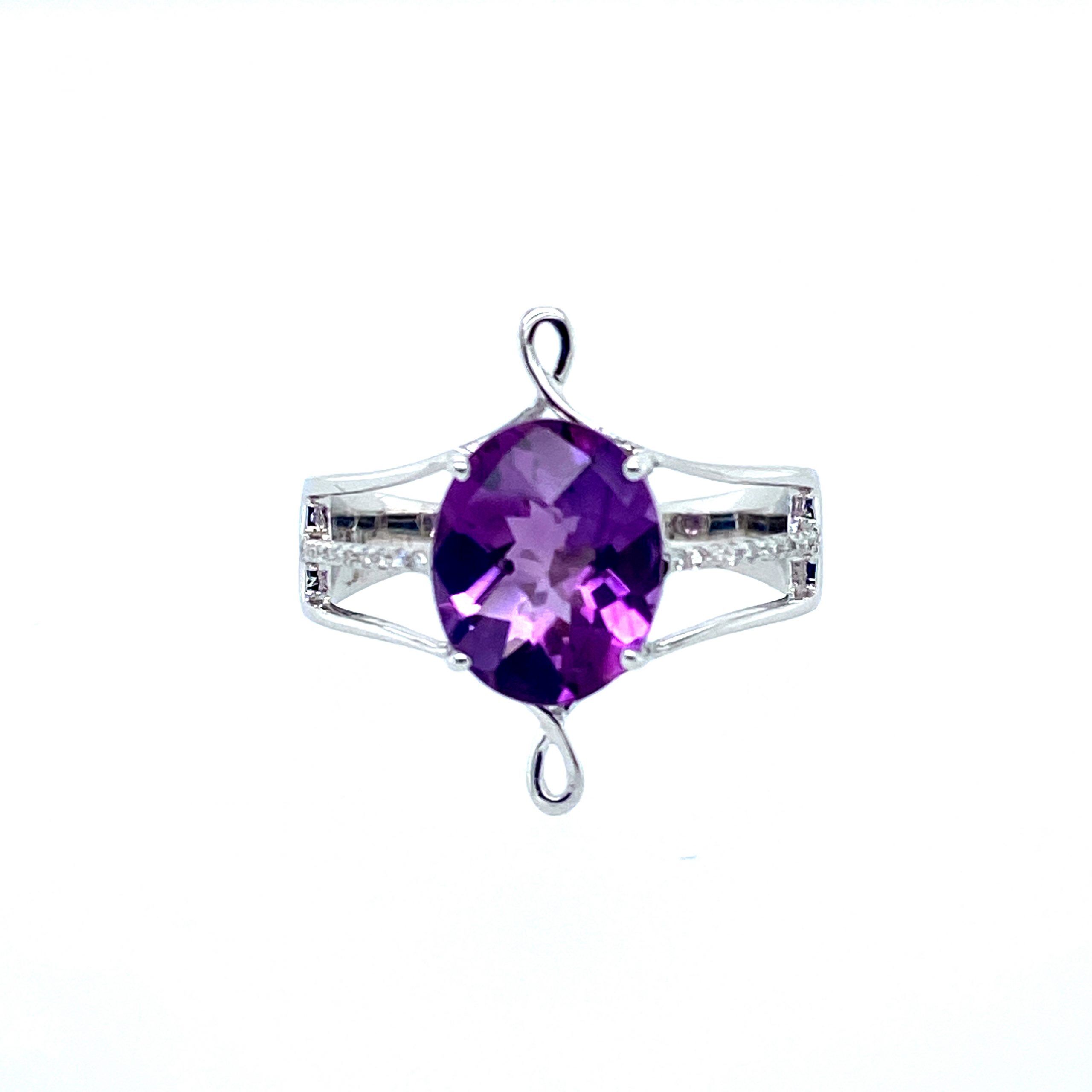 Modern Amethyst and Diamond Ring in White Gold