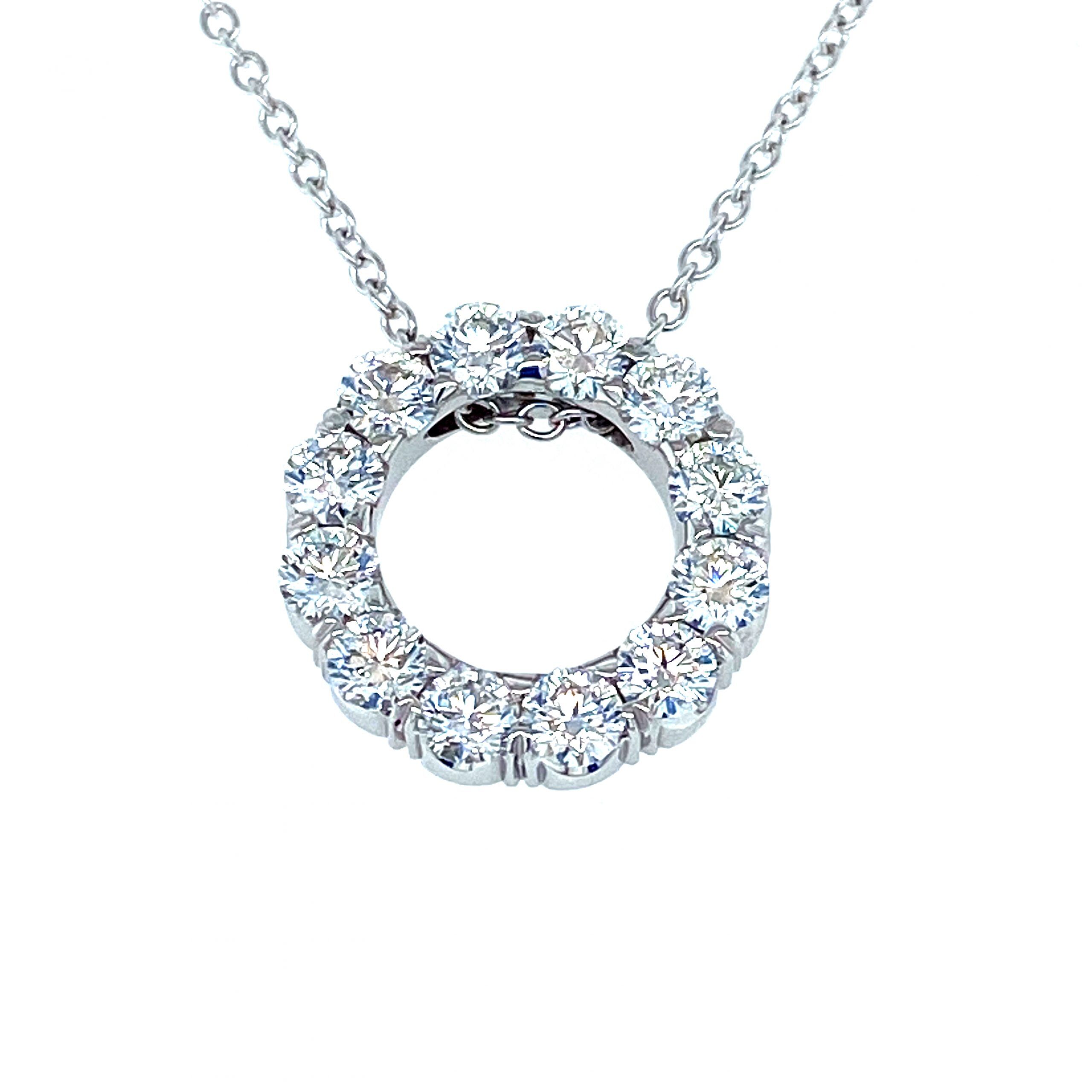 Open Circle Pendant with Diamonds in White Gold