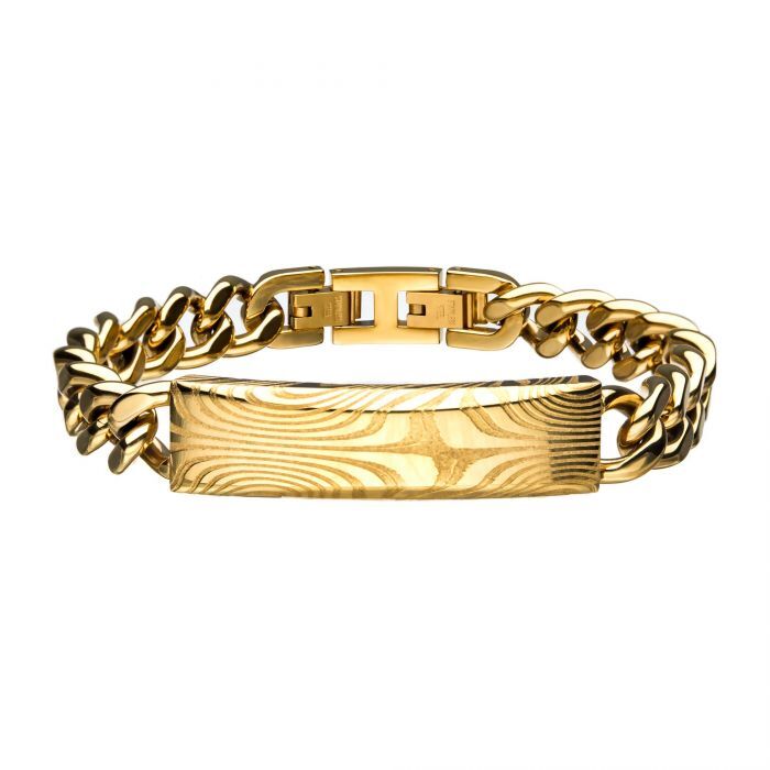 Damascus Steel Gold Plated ID Bracelet