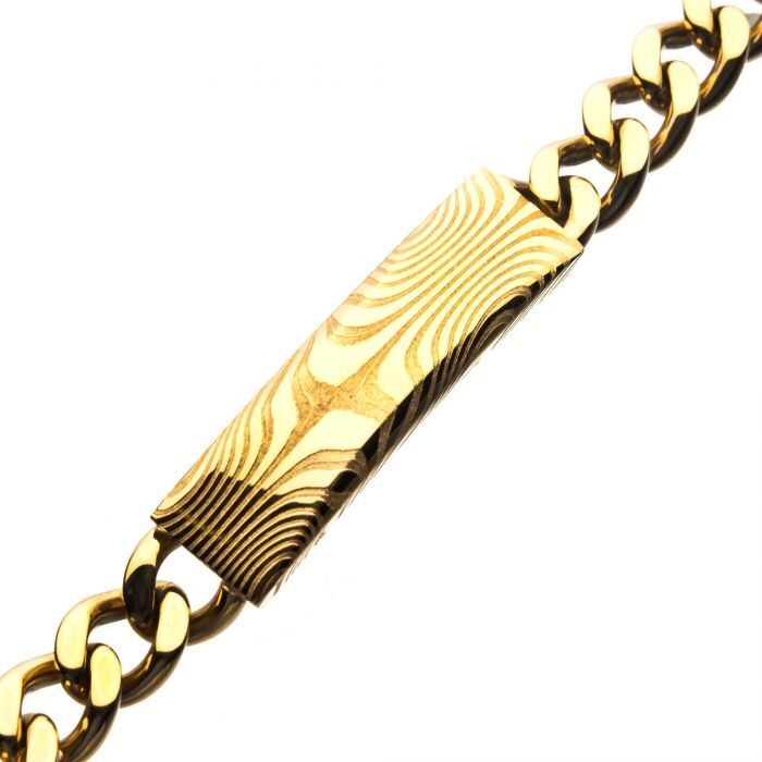 Damascus Steel Gold Plated ID Bracelet - Image 2