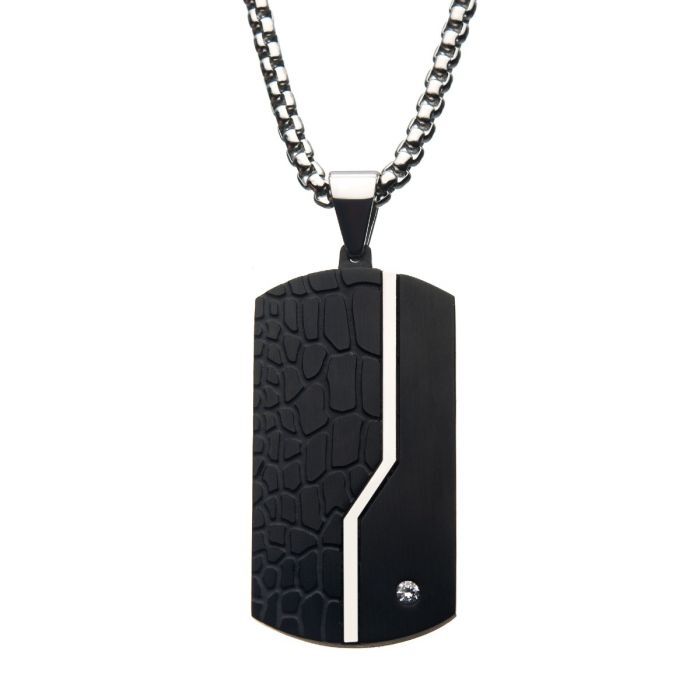 Stainless Steel Crocodile Pattern Dog Tag Pendant