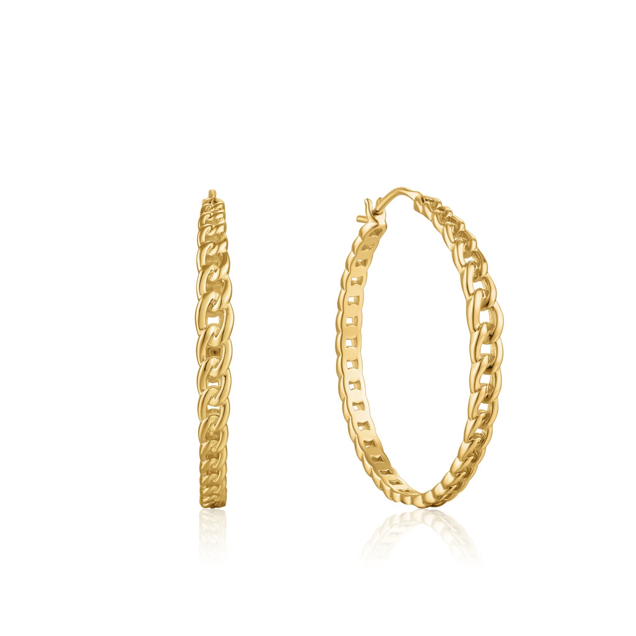 Gold Toned Curb Chain Hoop Earrings by Ania Haie