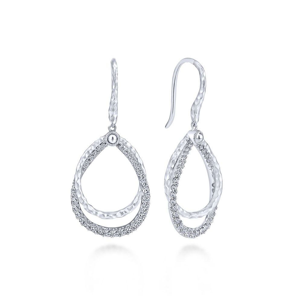 White Sapphire Tear Drop Hook Earrings