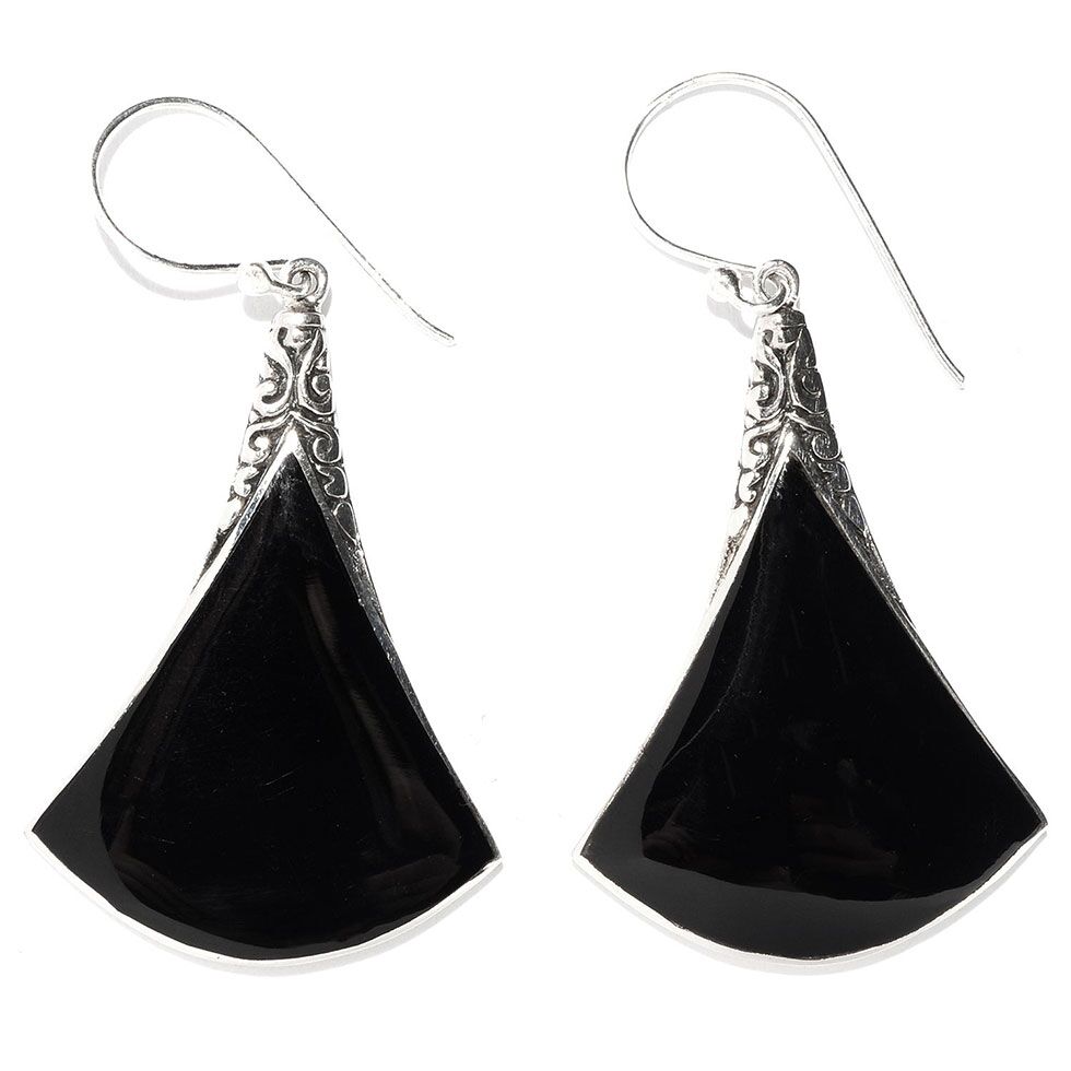 Black Shell Fan Drop Earrings by Samuel B.