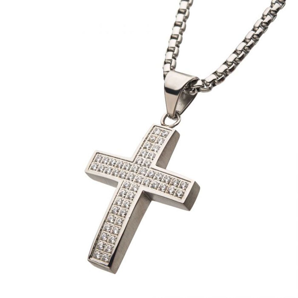 Steel Cubic Zirconia Cross Necklace