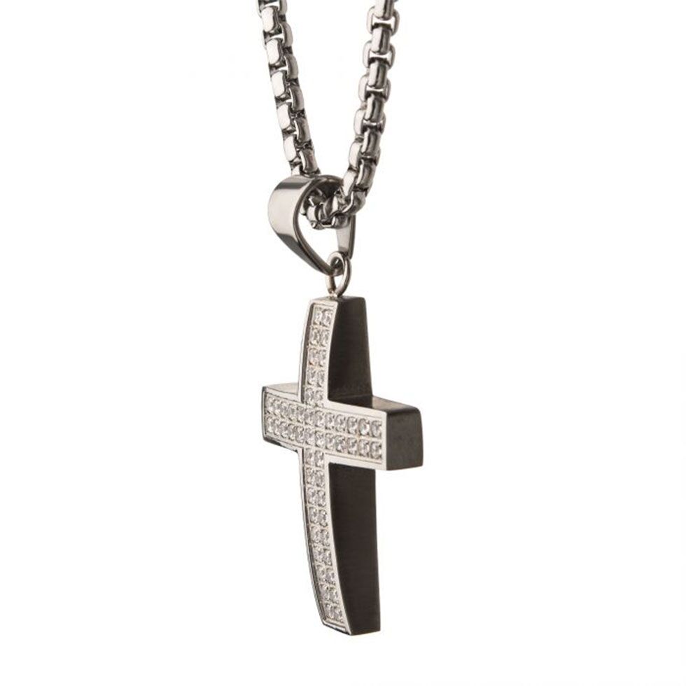 Steel Cubic Zirconia Cross Necklace