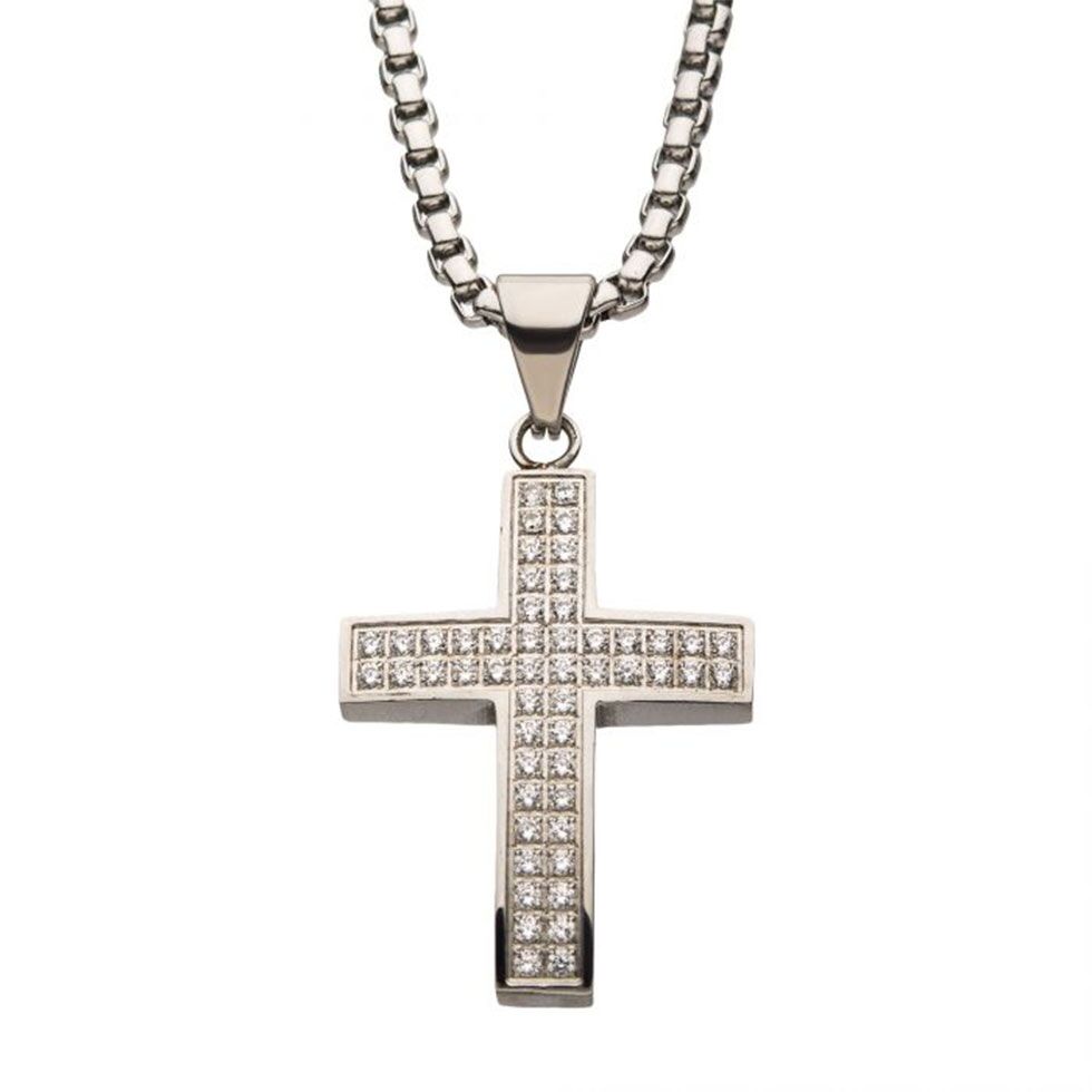 Steel Cubic Zirconia Cross Necklace