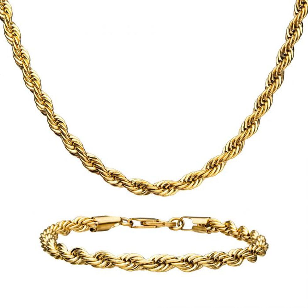 Stainless Steel Gold Vermeil Rope Chain Set