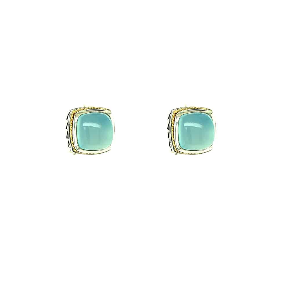 Cabochon Chalcedony Stud Earrings