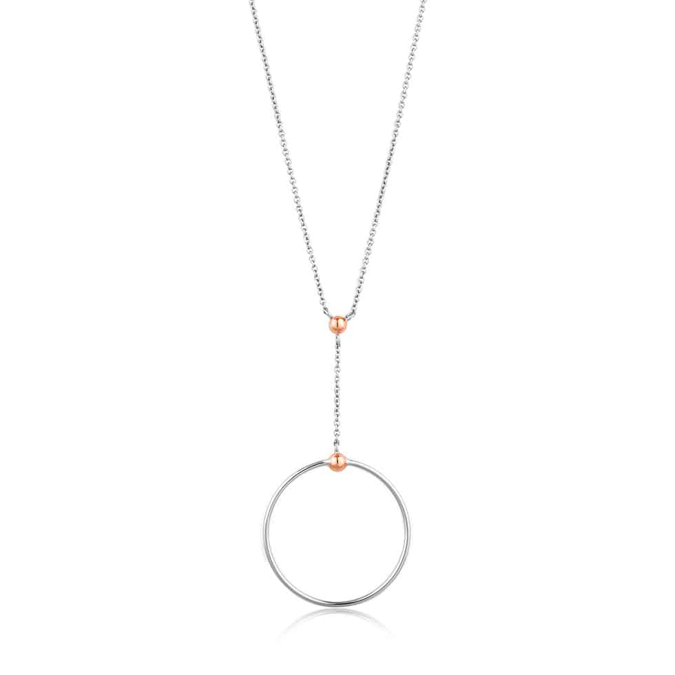Silver Orbit Drop Circle Necklace