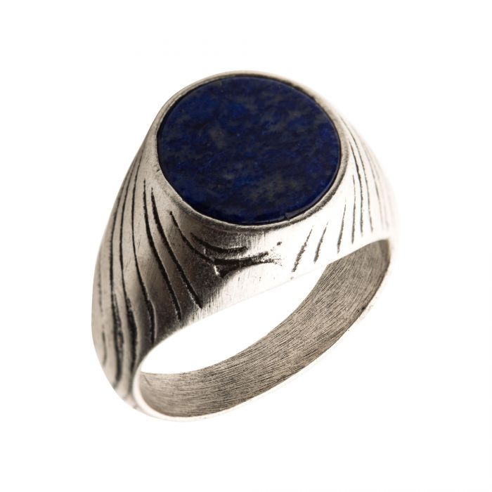 Silver-Plated Lapis Lazuli Signet Ring