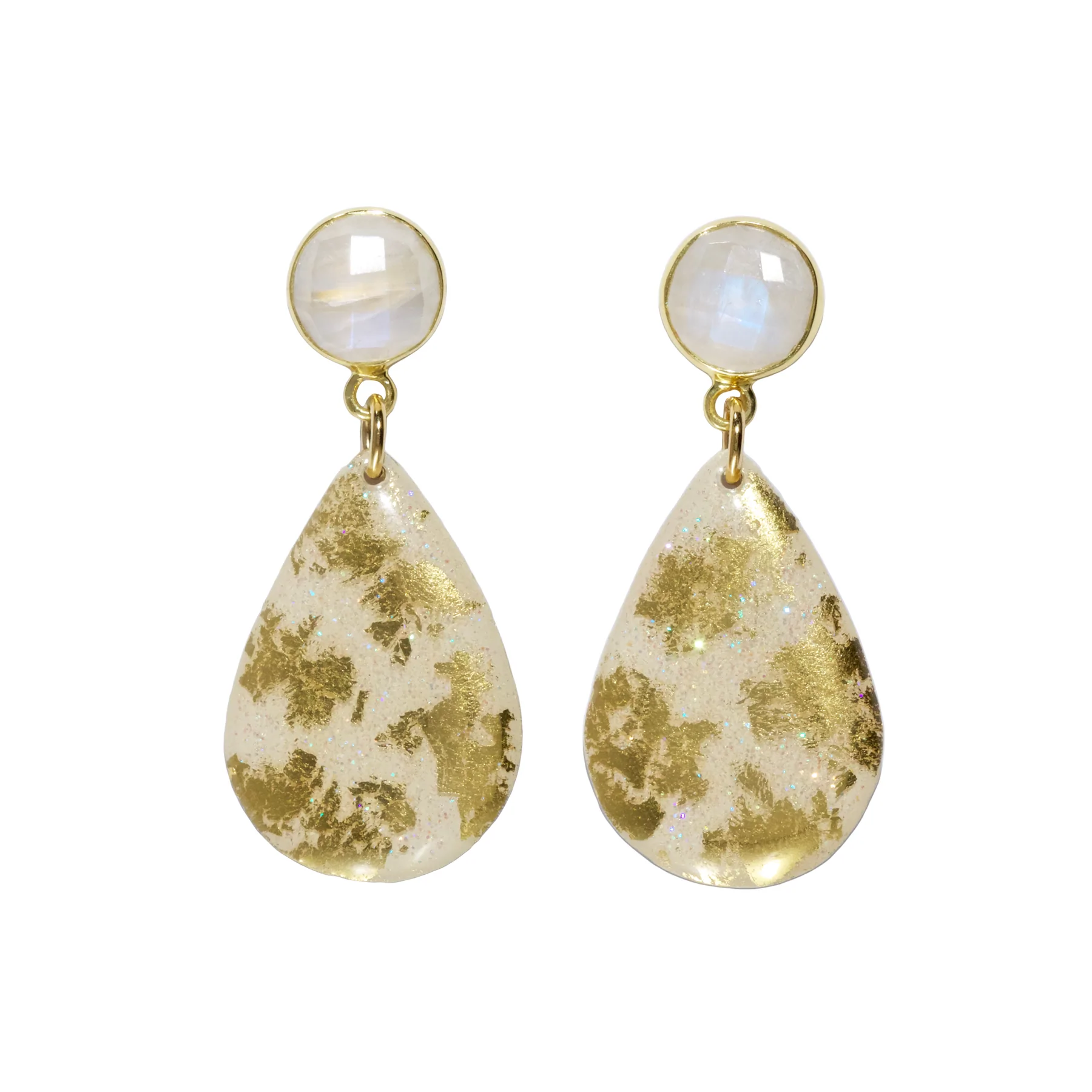 Dazzled Iridescent Cream Small Teardrop Earrings with Moonstone Posts by Evocateur
