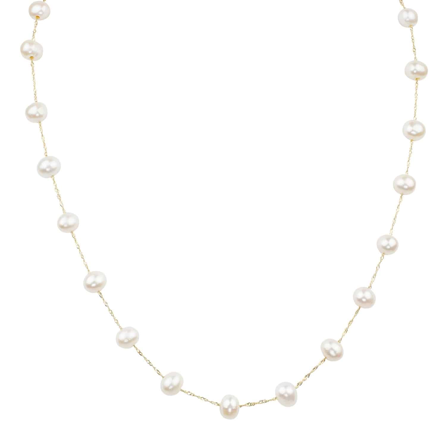 Freshwater Pearl Station Necklace in 14k Gold by Lali