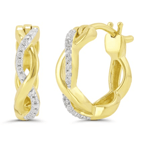 Diamond Twist Huggie Hoop Earrings in 10k Yellow Gold