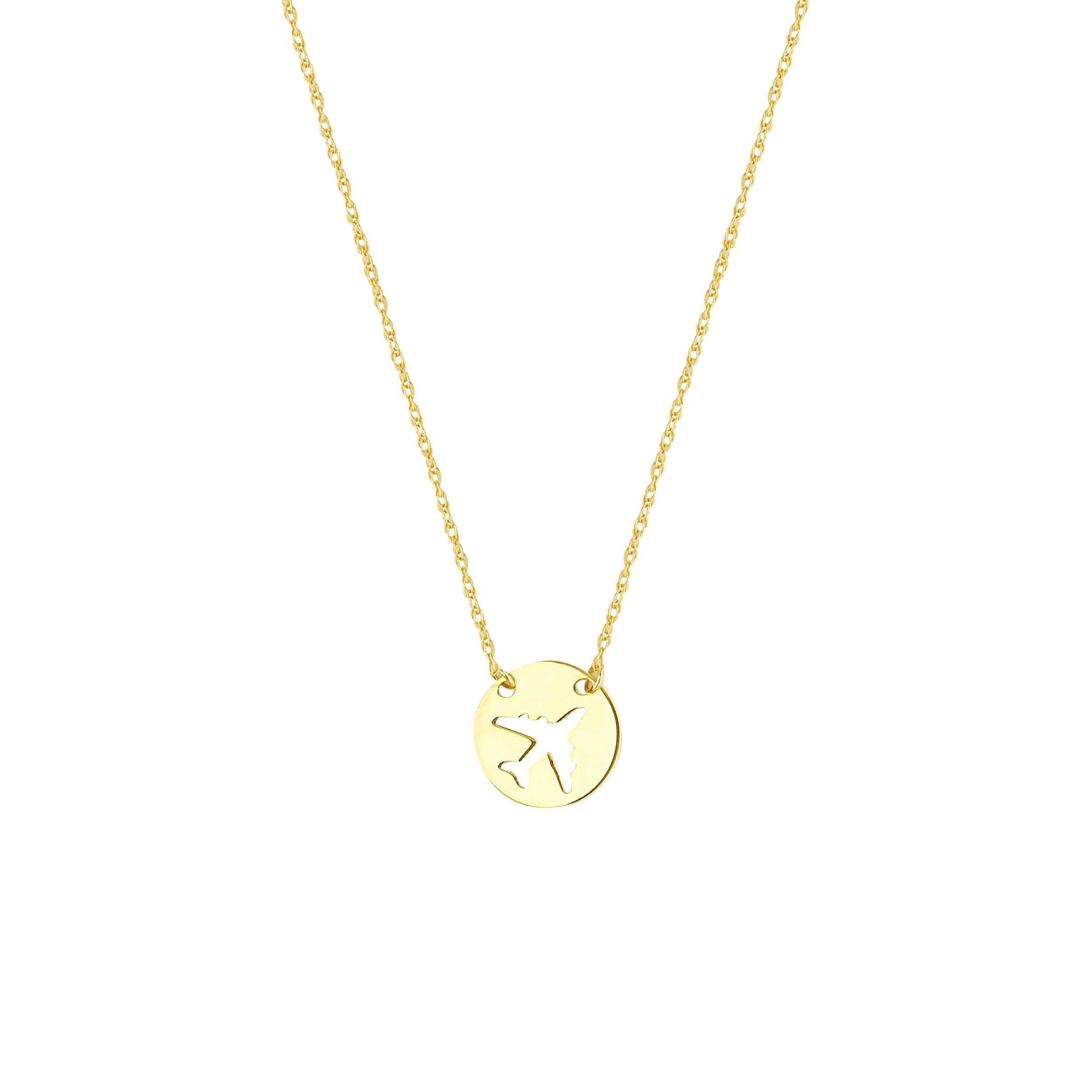 So-You Pendant Necklace in 14k Yellow Gold- mini airplane cut-out disc
