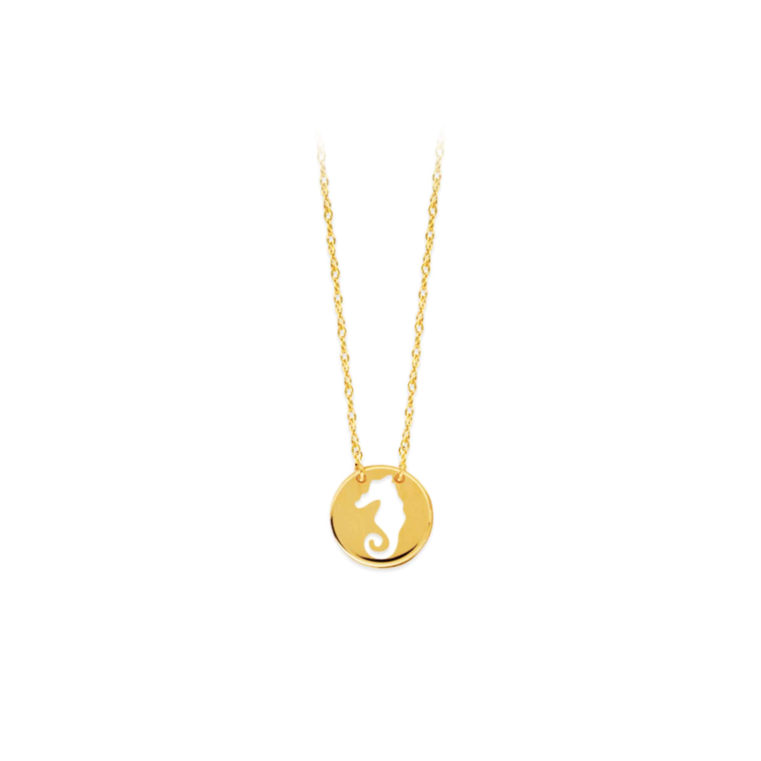 Mini Seahorse Cutout Disc Pendant Necklace in 14k Yellow Gold