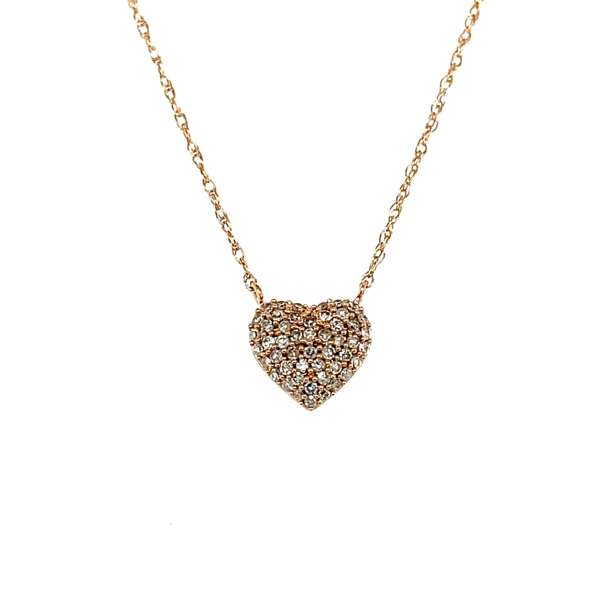 Pave Diamond Heart Pendant Necklace in 14k Rose Gold
