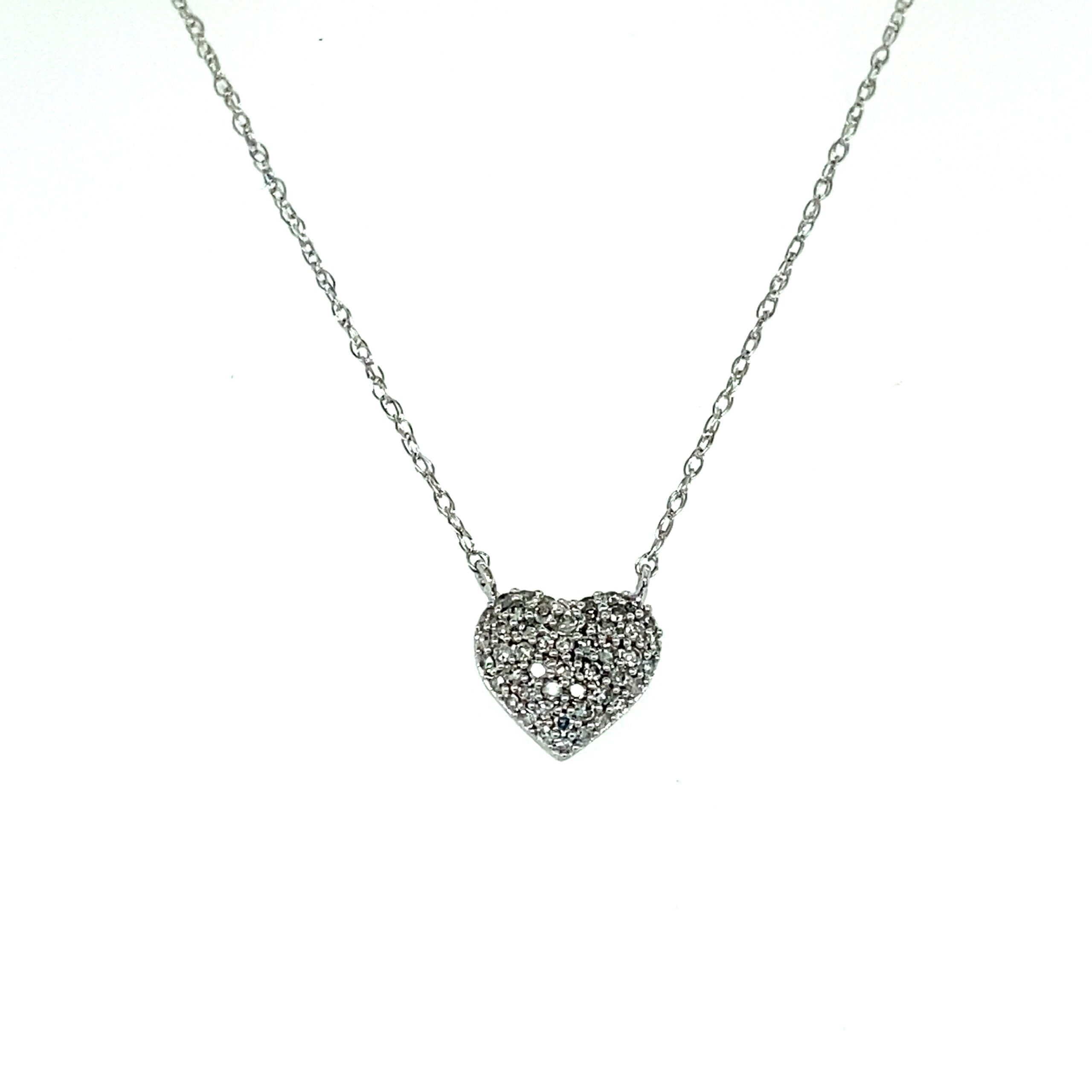 Pave Diamond Heart Pendant Necklace in 14k White Gold