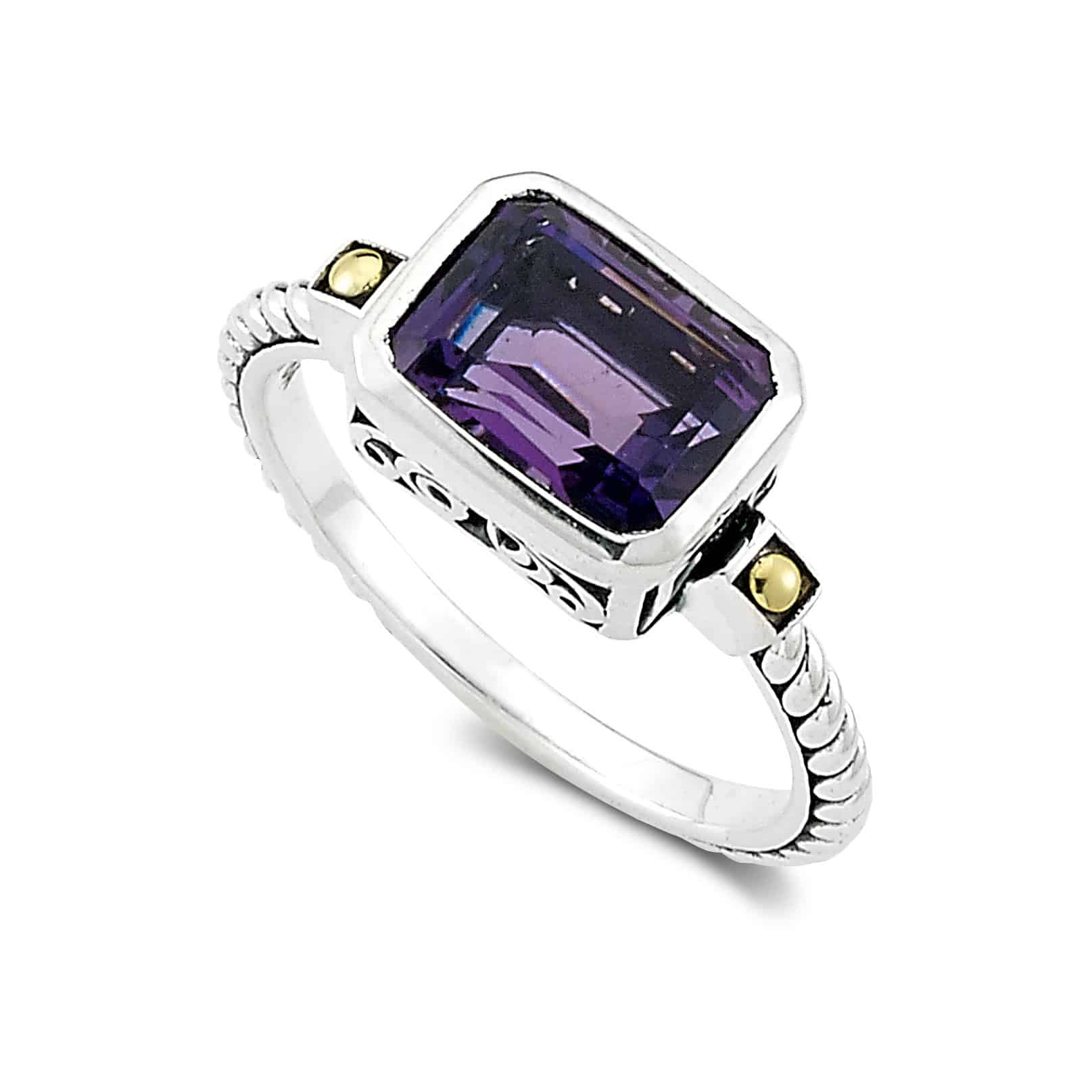 Eirini Birthstone Ring in Sterling Silver and 18k Yellow Gold by Samuel B. - Amethyst