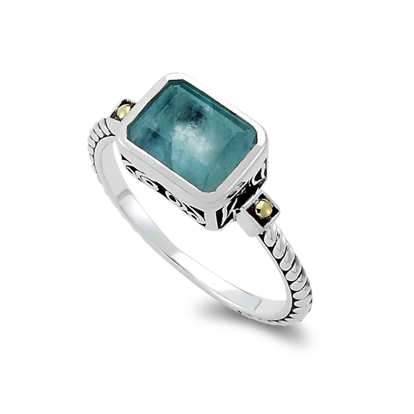 Eirini Birthstone Ring in Sterling Silver and 18k Yellow Gold by Samuel B. - Aquamarine