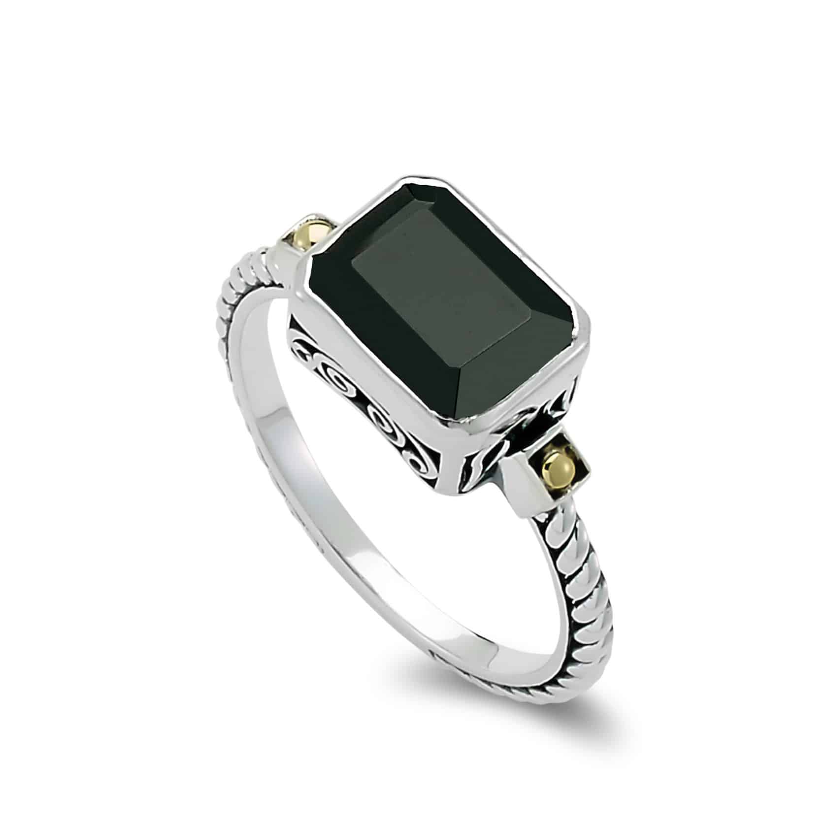 Eirini Birthstone Ring in Sterling Silver and 18k Yellow Gold by Samuel B. - Black Spinel