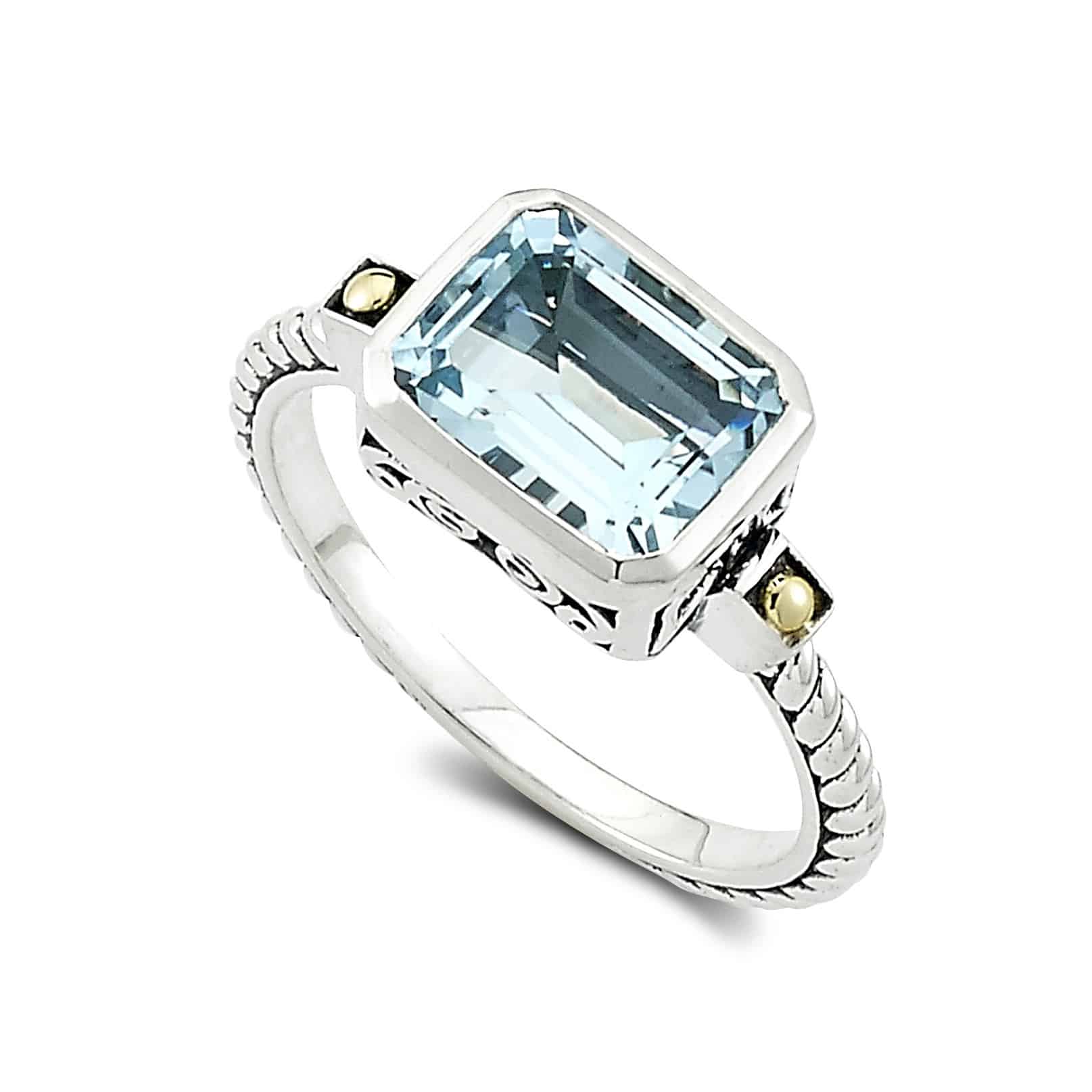 Eirini Birthstone Ring in Sterling Silver and 18k Yellow Gold by Samuel B. - Blue Topaz
