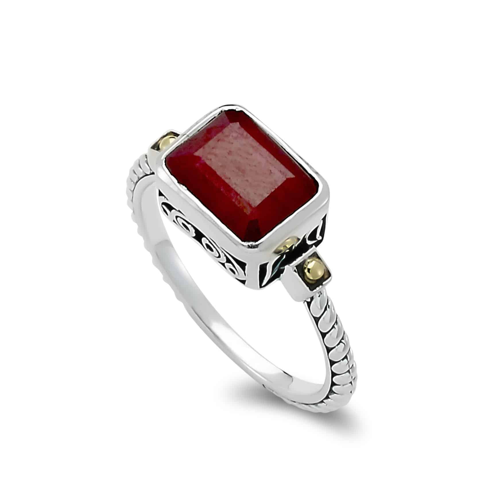 Eirini Birthstone Ring in Sterling Silver and 18k Yellow Gold by Samuel B. - Ruby