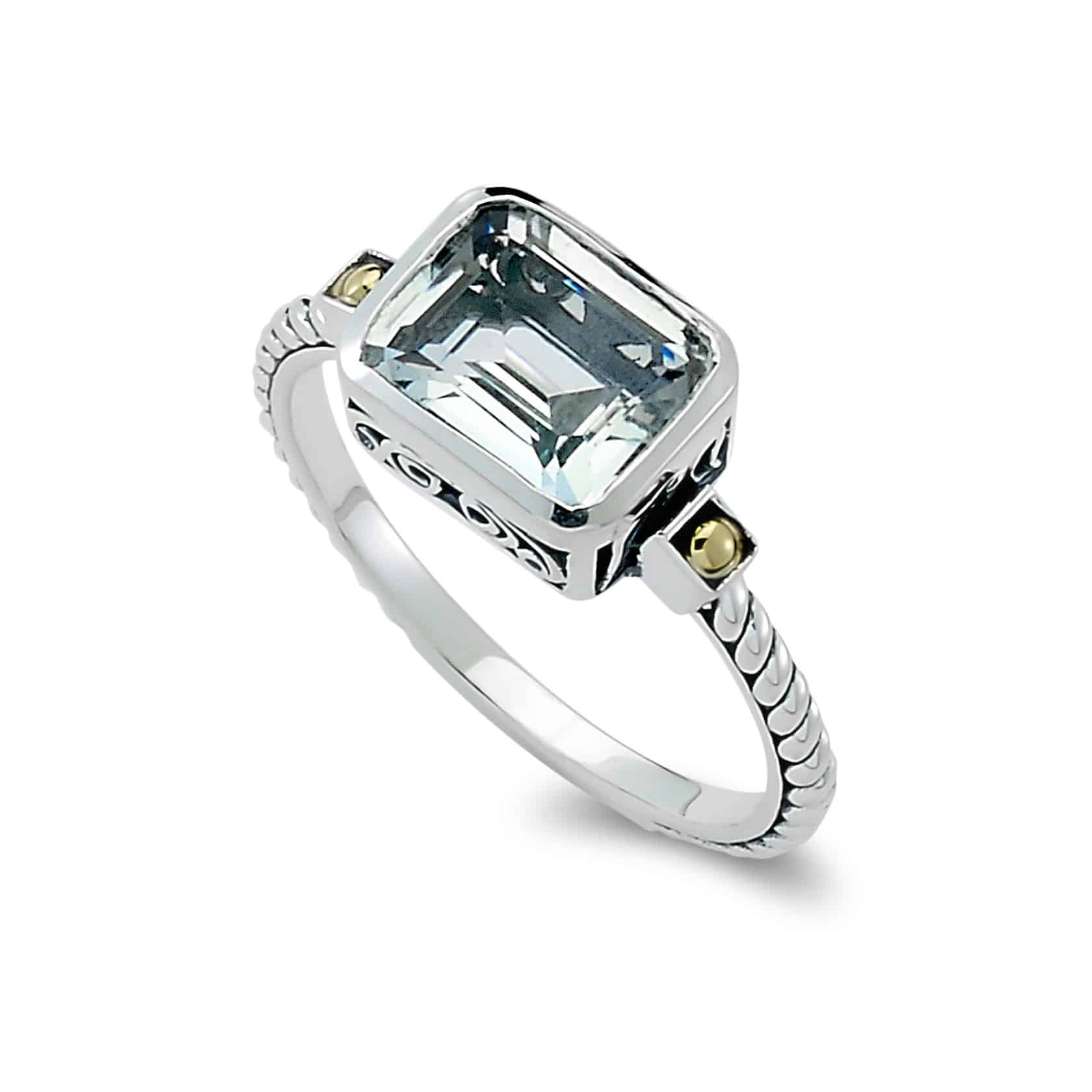 Eirini Birthstone Ring in Sterling Silver and 18k Yellow Gold by Samuel B. - White Topaz