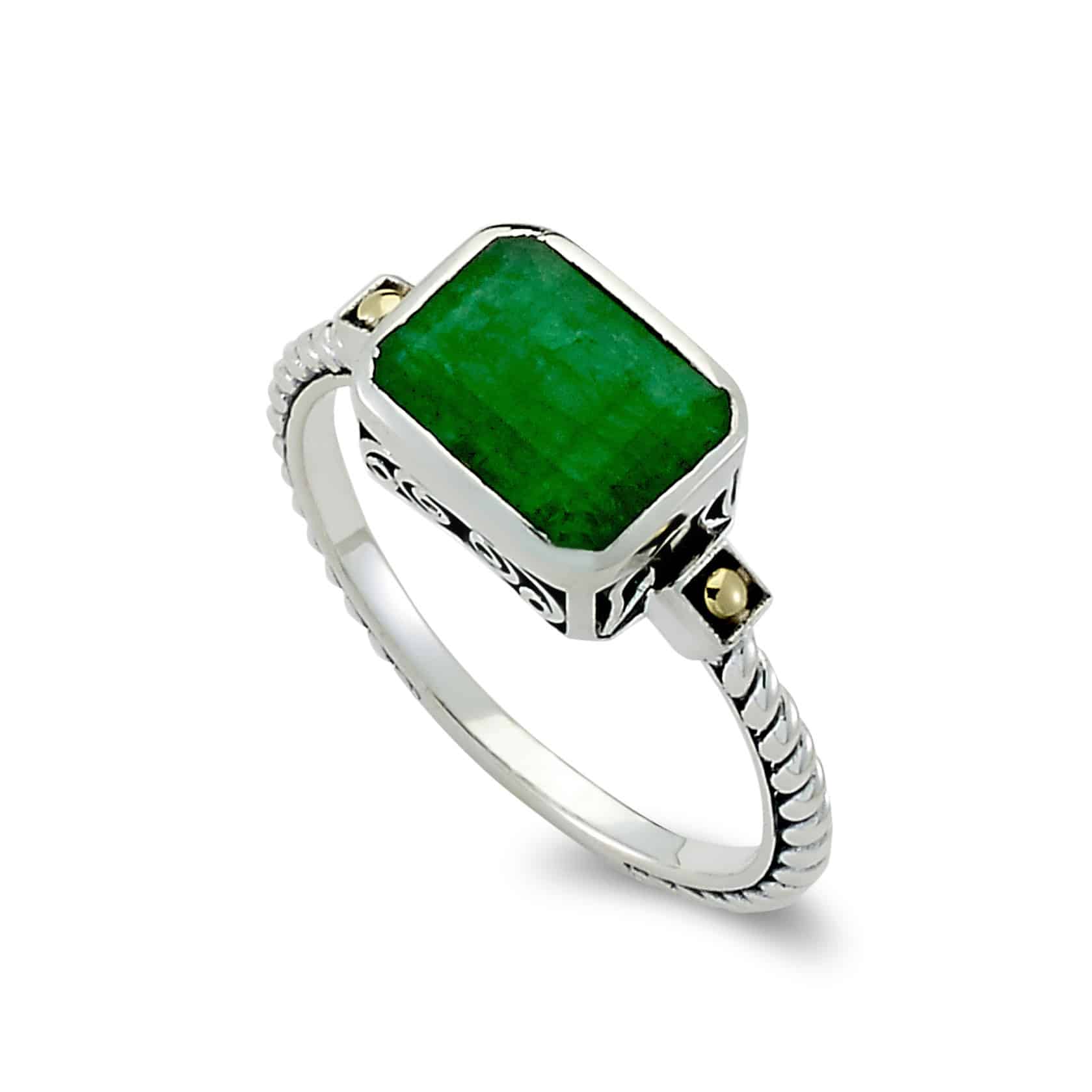 Eirini Birthstone Ring in Sterling Silver and 18k Yellow Gold by Samuel B. - Emerald