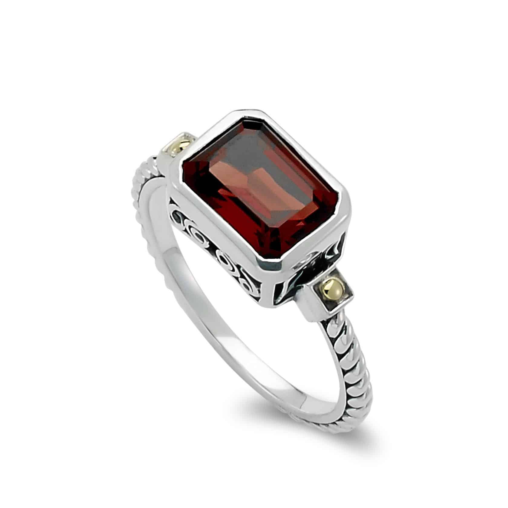 Eirini Birthstone Ring in Sterling Silver and 18k Yellow Gold by Samuel B. - Garnet