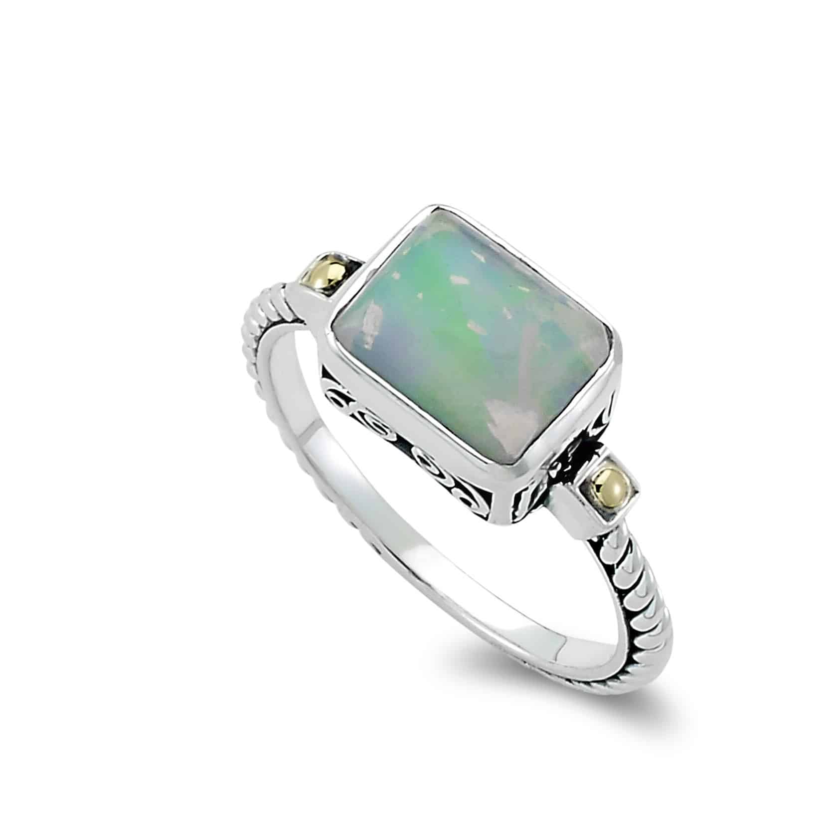 Eirini Birthstone Ring in Sterling Silver and 18k Yellow Gold by Samuel B. - Opal