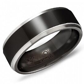 Black and White Cobalt Polished Comfort Fit Band by Crown Ring