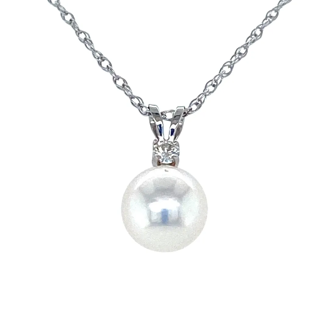 Akoya Pearl and Diamond Pendant Necklace in 14k Gold - Multiple Styles Available