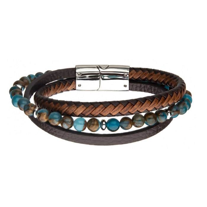 Chrysocolla and Leather Multi-Strand Bracelet