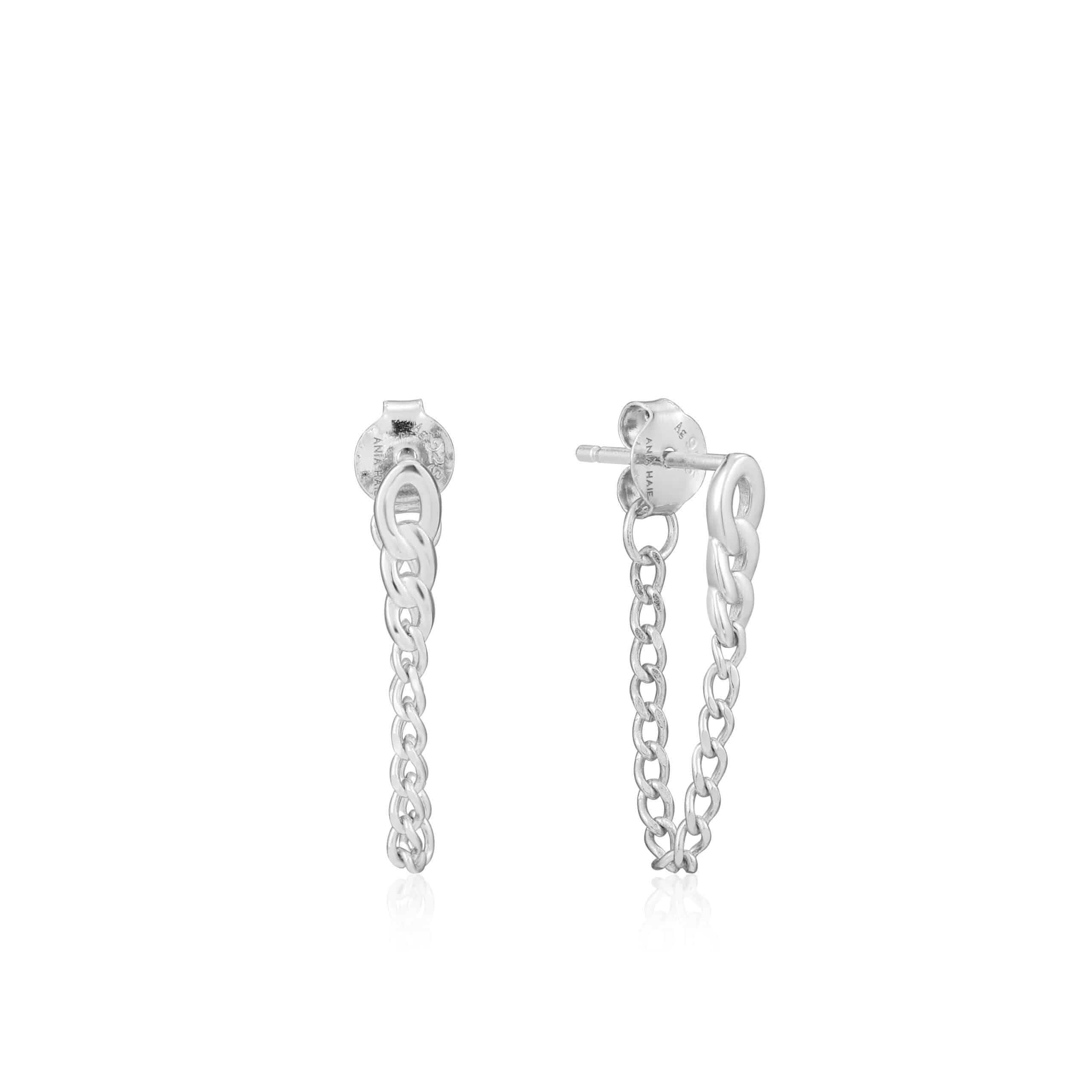 Curb Chain Stud Earrings in Sterling Silver by Ania Haie
