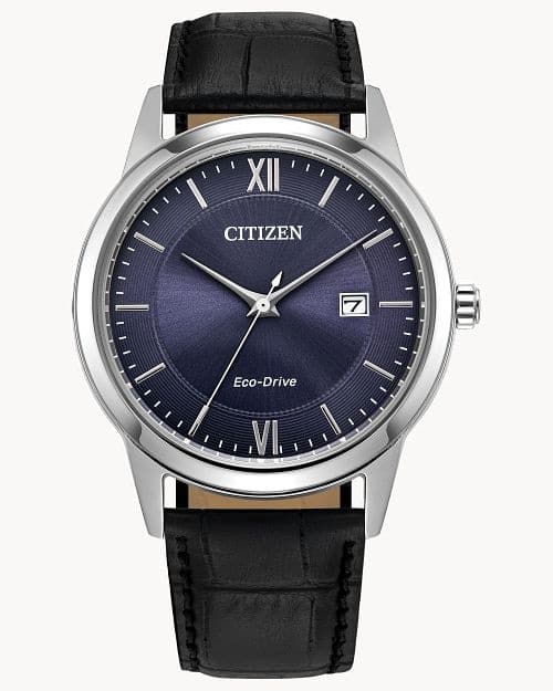 Classic Blue Dial Leather Strap Watch by Citizen