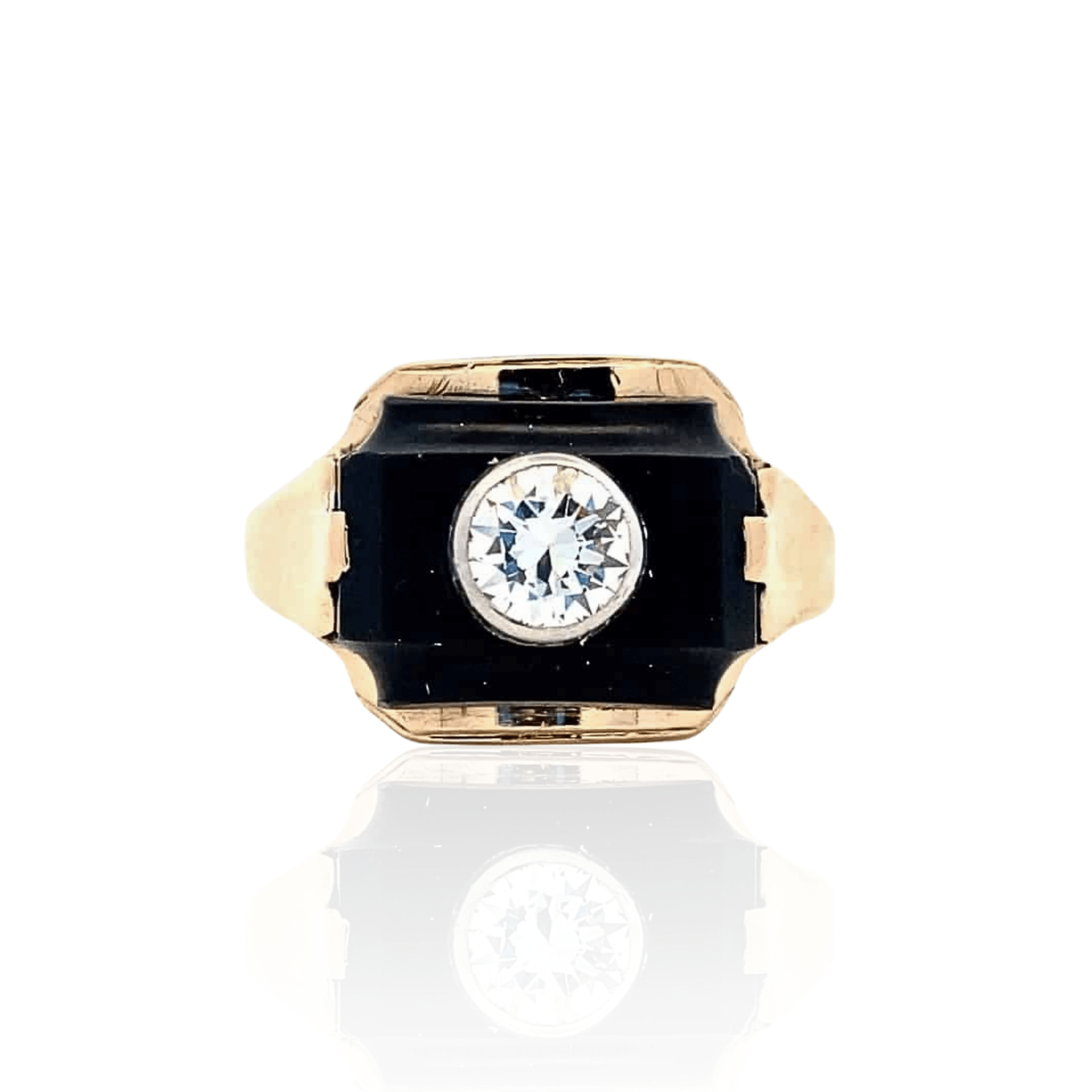 Estate Vintage Onyx and Diamond Ring in 14k Yellow and White Gold