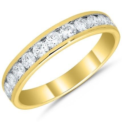 A yellow gold diamond channel band with 1.00 carats total weight