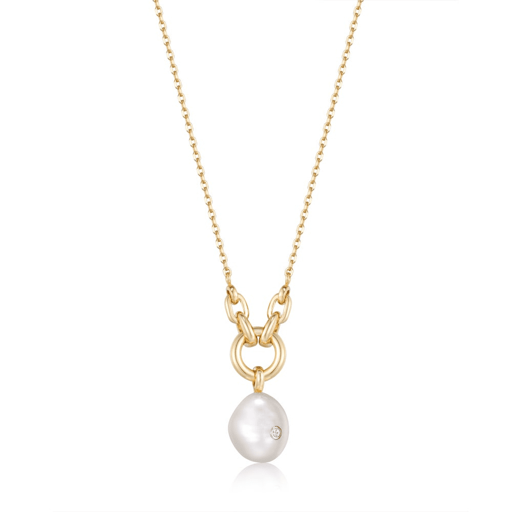 Pearl Sparkle Drop Necklace by Ania Haie - in gold tone