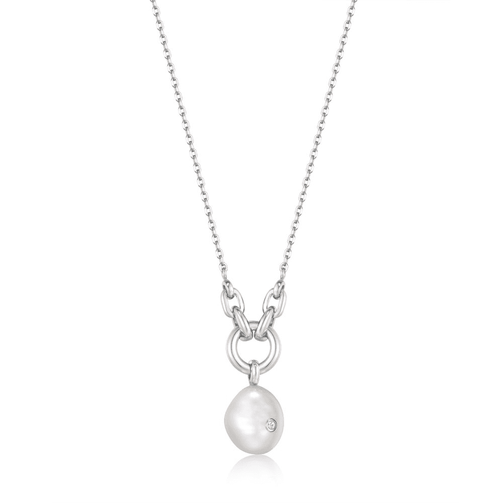 Pearl Sparkle Drop Necklace by Ania Haie - in silver tone