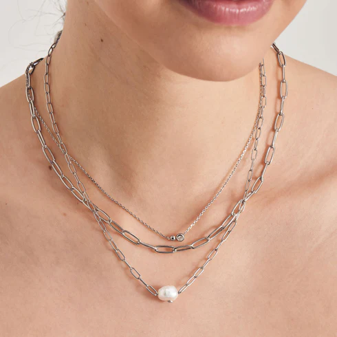 Paperclip Chunky Chain by Ania Haie - silver tone stacked on model