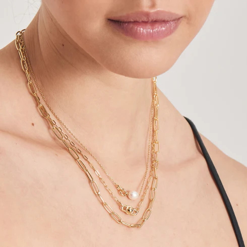 Paperclip Chunky Chain by Ania Haie - gold tone stacked on model