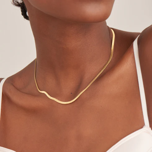 Snake Link Chain Necklace by Ania Haie - gold tone, on model