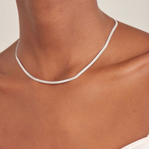 Snake Link Chain Necklace by Ania Haie - silver tone, on model