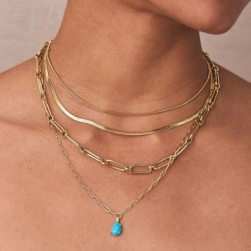 Snake Link Chain Necklace by Ania Haie - gold tone, stacked on model