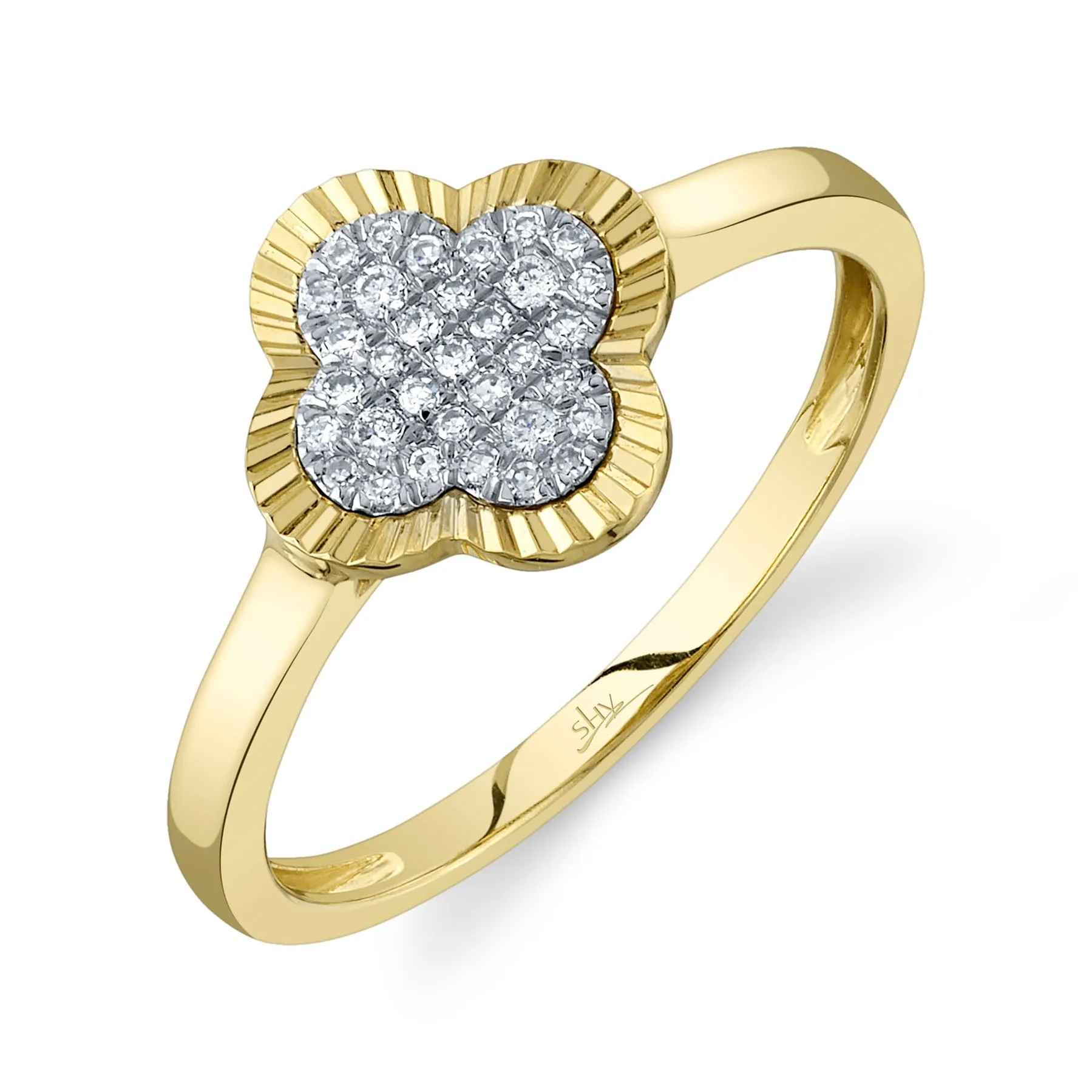 14K Yellow Gold Diamond Clover Ring by Shy Creation