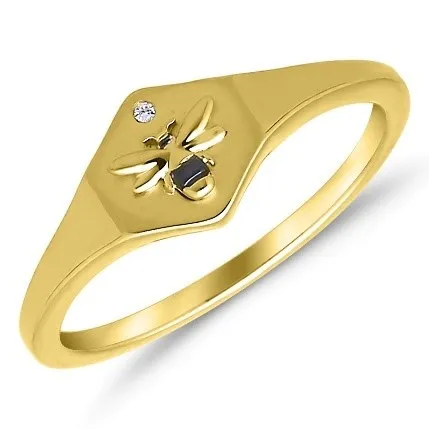 10K Yellow Gold Diamond Bee Signet Ring by Tache