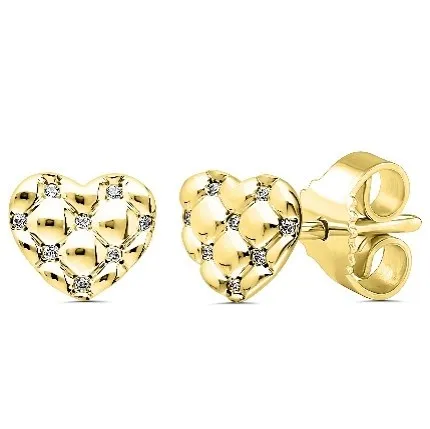 10K Yellow Gold 0.05ctw Diamond Quilted Heart Stud Earrings