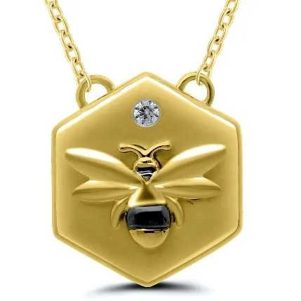 10K Yellow Gold Diamond Bee Necklace by Tache